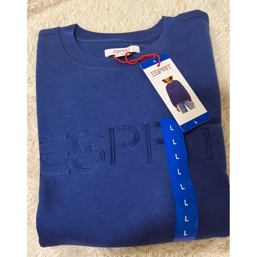 ESPRIT Women's Logo Fleece Costco Crewneck Blue Size L Large NWT 80s/90s